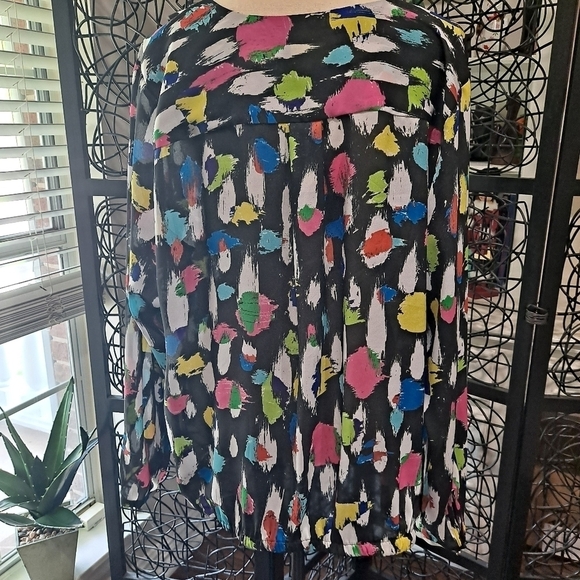 Liz Claiborne Woman Size 1X Multicolor Faux Wrap Top Sheer Long Sleeve - Picture 7 of 11